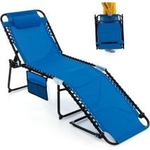 Giantex - costway Sedia a Sdraio Pieghevole, Lettino da Giardino con Schienale a 4 Livelli, Tasca Laterale e Poggiatesta Staccabile, Ideale per