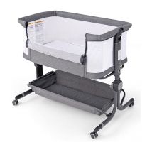 Giantex - costway Culla da Affiancare per Neonati, Culla per Bambini con Altezza Regolabile a 6 Livelli, con Mensola Portaoggetti, Materasso e Borsa