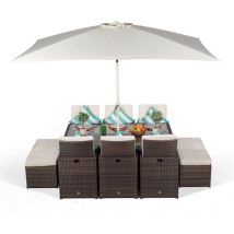 Giardino 6 Seater Rattan Cube Dining Set - Brown