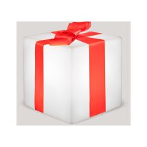 Moovere - gifty 32 Beleuchteter Würfel. Weihnachtsdekoration in Form eines Geschenks. Solaraufladung und wiederaufladbare Batterie. RGB-Licht mit
