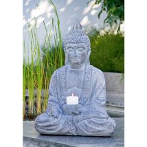 Gilde - Figur, Kerzenleuchter, Buddha, 'Buddha', Magnesia, grau, ve 1, l. 29 cm, b. 46 cm, h. 67 cm
