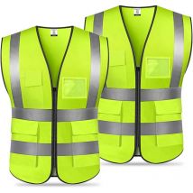 Gilet de Sécurité,(2 paquet)Gilet Réfléchissant avec 5 Poches et Fermeture à Glissière Avant,Gilet de Travail Haute Visibilité pour La Course à Pied