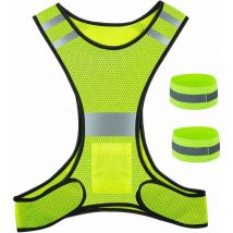 Gilet et Bracelet Réfléchissants, Gilet de Sécurité Réfléchissant Réglable Haute Visibilité pour la Course, Le Cyclisme et Le Jogging