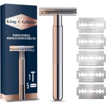 Gillette King C. Rasoio Di Sicurezza 1 Manico + 5 Lamette Da Barba In Acciaio Inossidabile Lametta Rivestita Di Platino