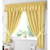 Gingham Kitchen Curtains Yellow Pelmet 136 x 10 - Yellow