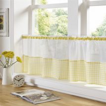 Alan Symonds - Gingham Ready Made Slot Top Voile Cafe Curtain Panel (59' x 24', Yellow)