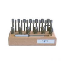 Format - Gioco Svasatori Conducente Intercambiabili In Una Base Di Legno, Dimensioni 0, Capacità Lamatura 8,5-16,5 Mm