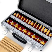 24Pcs Fraises à Defoncer Bois 6.35mm(1/4in), Coffret de 24 Fraises à Rainurer Bois en carbure de tungstène, Mèches à bois professionnelles, Tige