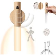 Applique murale en bois avec détecteur de mouvement Rechargeable par usb Blanc chaud Sans fil Avec interrupteur Pour chambre à coucher, couloir,cage