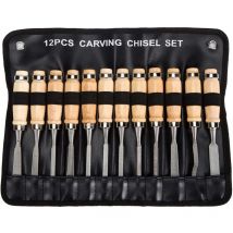 Gistuch - Ciseaux a Bois, 12PCS Outil de Gravure Bois Kit, Décapage Couteau Sculpture sur Bois avec Manche en Bois et Moulinet, pour Débutants,