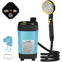 Douche Camping Portable, Douche Extérieure Améliorée avec Batterie Rechargeable 9000mAh & Pompe pour Plage, Randonnée, Lavage de Voiture,blue