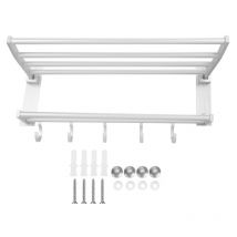 Gistuch - tagère de douche pliable en aluminium, 40cm, porte-serviettes de salle de bain, porte-manteau avec 5 crochets, argent