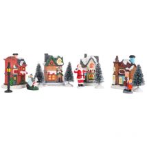 Gistuch - International Village de Noël avec neige décorative éclairé par led Scène de Noël en 3D Décoration Village de Noël Lumineux 4 sets