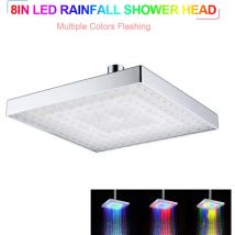 Pomme de Douche Lumineuse Led 7 Couleurs Changeantes Pluie, 8 Pouces Pommeau de Douche Fixe Carrée, Led Pommeau de Douche pour la Salle de bain abs
