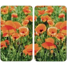 Protection plaque de cuisson 'Champs Coquelicots' verre trempé Wenko Pour toute plaques, Couvre plaque de cuisson, planche à découper, Lot de 2,