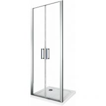 Glastür für Dusche mit 6 mm Dicke und Schwenköffnung im Saloon-Stil, die sowohl nach innen als auch nach außen geöffnet werden kann. Höhe 190 cm