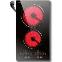 Hobsir - Glaskeramikkochfeld 2 Zonen mit Stecker Einbau Kochfelder 30cm, 3000W, Touch-Steuerung, Doppelte Zone, 9 Heizstufen, Sicherheitssperre,