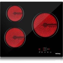 Iseasy - Glaskeramikkochfeld 5400W Schwarz, Einbau 59cm autark Kochfeld, 3 Kochzonen, 9 Heizstufen, Sensor Touch, 1-99min-Timer, Kindersicherung