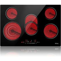 Iseasy - Glaskeramikkochfeld Kochfelder, 77cm, 8600W, 5 Kochzonen, 2400W/2000W/1800W/1200W/1200W, Verdrahtung, Einbau Keramikkochfeld, 9 Heizstufen,