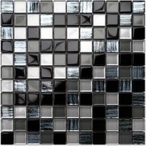 Ilcom - Glasmosaik auf Netz für Badezimmer oder Küche 30cm x 30cm - Black Jeans