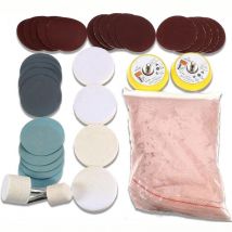 Glaspolierscheiben, Set Mit 34 Stück, Zum Entfernen Tiefer Kratzer, 230 G Ceroxidpulver Und 50 Mm Polierpads