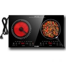 Cooksir - Glass Ceramic Hob 2 Plates, Portable Hob with Plug, Infrared Heat, 3600 w, 60 cm, Glass Ceramic Hob, Child Lock, Timer