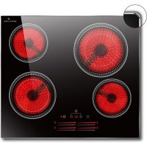 Deliteer - Glass Ceramic Hob with Frame Hob 4 Plates, Built-in, 59 cm, 6600 Watt, Independent Heating Zone Slider Touch Control, Flexible Zone with