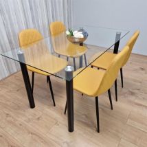 Glass Dining Table with 4 Mustard Chairs Dining Room Dining Table set for 4