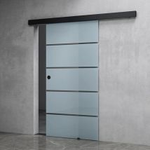 Mai&mai - Glasschiebetür komplettset Schwarz 5-Milchglas Streifen, Griffart: Muschelgriff, BxH: 90x205cm, 25 mm Wandabstand, 8mm ESG-Sicherheitsglas