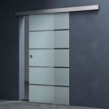 Mai & Mai Glasschiebetür komplettset Amalfi in 5-Milchglas Streifen, Griffart: Muschelgriff, BxH: 77,5x205cm, 25 mm Wandabstand, 8mm