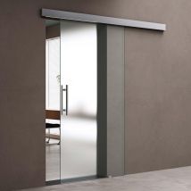 doporro Glasschiebetür Komplettset 77,5 x 205 cm 25mm Wandabstand Schiebetür mit ESG-Sicherheitsglas Zimmertür Glas Satiniert mit Stangengriff