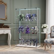 Glasvitrine - 2 Türen, 3 Einlegeböden, Mit Led-lichtleiste Und Schloss, Hochauflösendes Gehärtetes Glas - Weiß