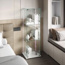 Glasvitrine 39.8 X 35 X 123.3 Cm, Led-lichtleiste, 3 Einlegeböden Und 1 Tür, Schrankvitrine, Gehärtetes Glas, 360°-transparenz, Weiß