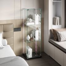 Glasvitrine 39,8 X 35 X 123,3 Cm, Led-lichtleiste, 3 Einlegeböden Und 1 Tür, Schrankvitrine, Gehärtetes Glas, 360°-transparenz, Schwarz