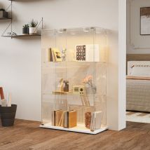 Glasvitrine 78.5 X 35 X 123.5 Cm, Verstellbare Led-beleuchtung, 3 Einlegeböden Und 2 Türen, Vitrine Aus Sicherheitsglas, 360°-transparenz, Weiß