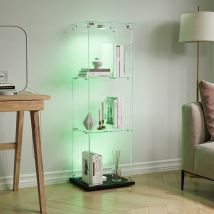 Glasvitrine 39.8 X 35 X 123.3 Cm, Verstellbare Led-beleuchtung, 3 Einlegeböden Und 1 Tür, Schrankvitrine, Gehärtetes Glas, 360°-transparenz, Schwarz