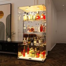Glasvitrine Mit 4 Regalen Mit Led-beleuchtung, Schwarzes Freistehendes Bücherregal Aus Glas Mit Doppeltüren Für Wohnzimmer, Schlafzimmer, Büro – Weiß