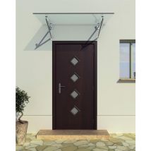 V) 190x90 cm Klarglas Glasvordach inkl. Edelstahlhalter gebürstet - Buylando