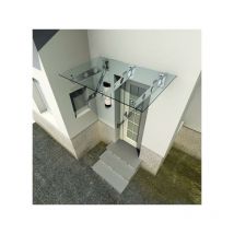 3S) 230x90 cm Klarglas Glasvordach inkl. Edelstahlhalter gebürstet - Buylando