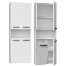 Hucoco - cdf Bad-Hochschrank nel 1K dk Farbe: Weiß Modernes Badregal Stauraumschrank Geräumige Einlegeböden Türen Einfache Montage 1 Wäschekrob