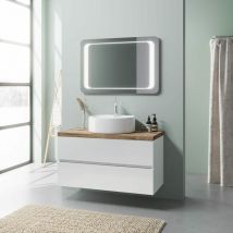 Kiamami Valentina - Glänzend Weisser Badezimmerschrank 100Cm Waschbecken Und Led-Spiegel Elba