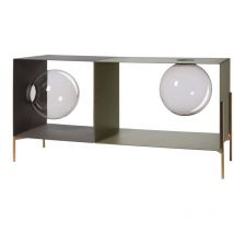 Globe – Lowboard 123x40x60 cm, Eisen, 2 Kugeln, Schlamm, Gold – Made in Italy