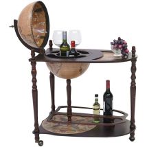 Globe terrestre, bar de salon HWC-T875, minibar roulant, bois d'eucalyptus