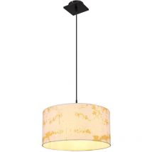 Globo - Hängelampe Esstisch Pendellampe gold schwarz Wohnzimmerleuchte, Textil Schirm rund, Metall, DxH 40x150 cm