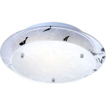 Plafonnier en verre plafonnier rond E27 lampe de cuisine lampe de salon moderne chrome, décor fleurs blanc, DxH 25x9,5 cm