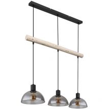 Suspension 3 flammes Lampe à suspendre table à manger lampe en bois verre lampe de salon à ajuster, métal, noir brun, 3x E27 douilles, LxlxH