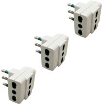 Set 3 Adattatori 3 Prese 10/16A Con Spina 16A Colore Bianco Standard Italiano - Gloca