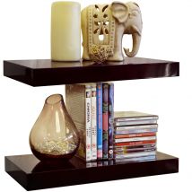GLOSS - Wall Mounted 40cm Floating Shelf - Pack of Two - Black - Black