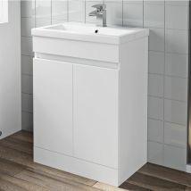 Aquari - White Vanity Unit with Basin Sink Bathroom Furniture 600mm Freestanding Gloss - White