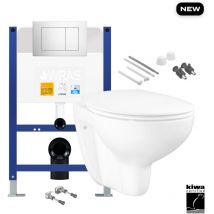 Gloss White Wall Hung Toilet with Low Height 0.75m Concealed Cistern Frame Set - Matt Black Plate